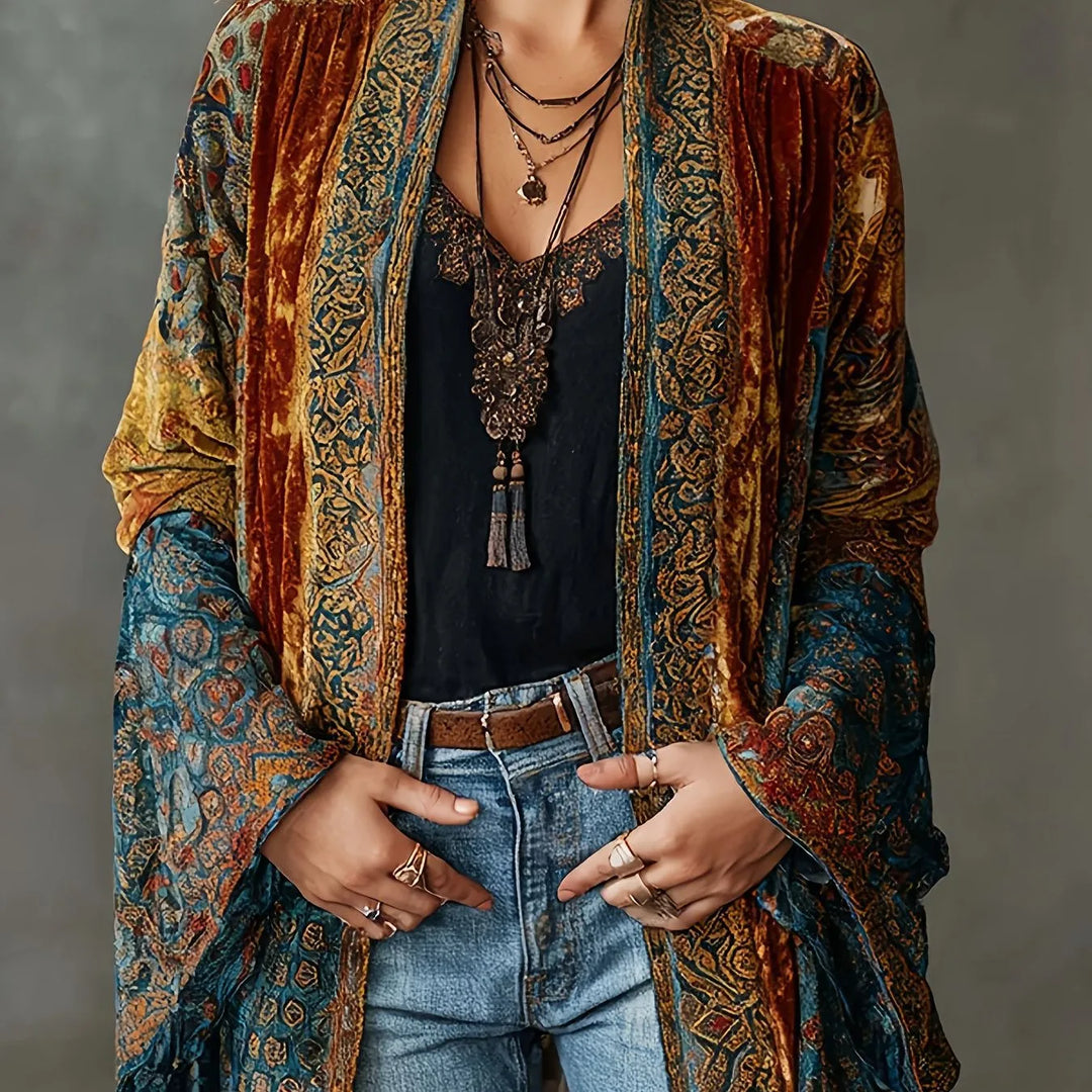 Katherine | Boho Kimono Jacket  - Size:XS;Color:Burgundy
