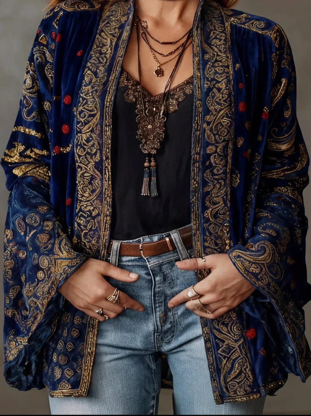 Katherine | Boho Kimono Jacket  - Size:XS;Color:Midnight Blue