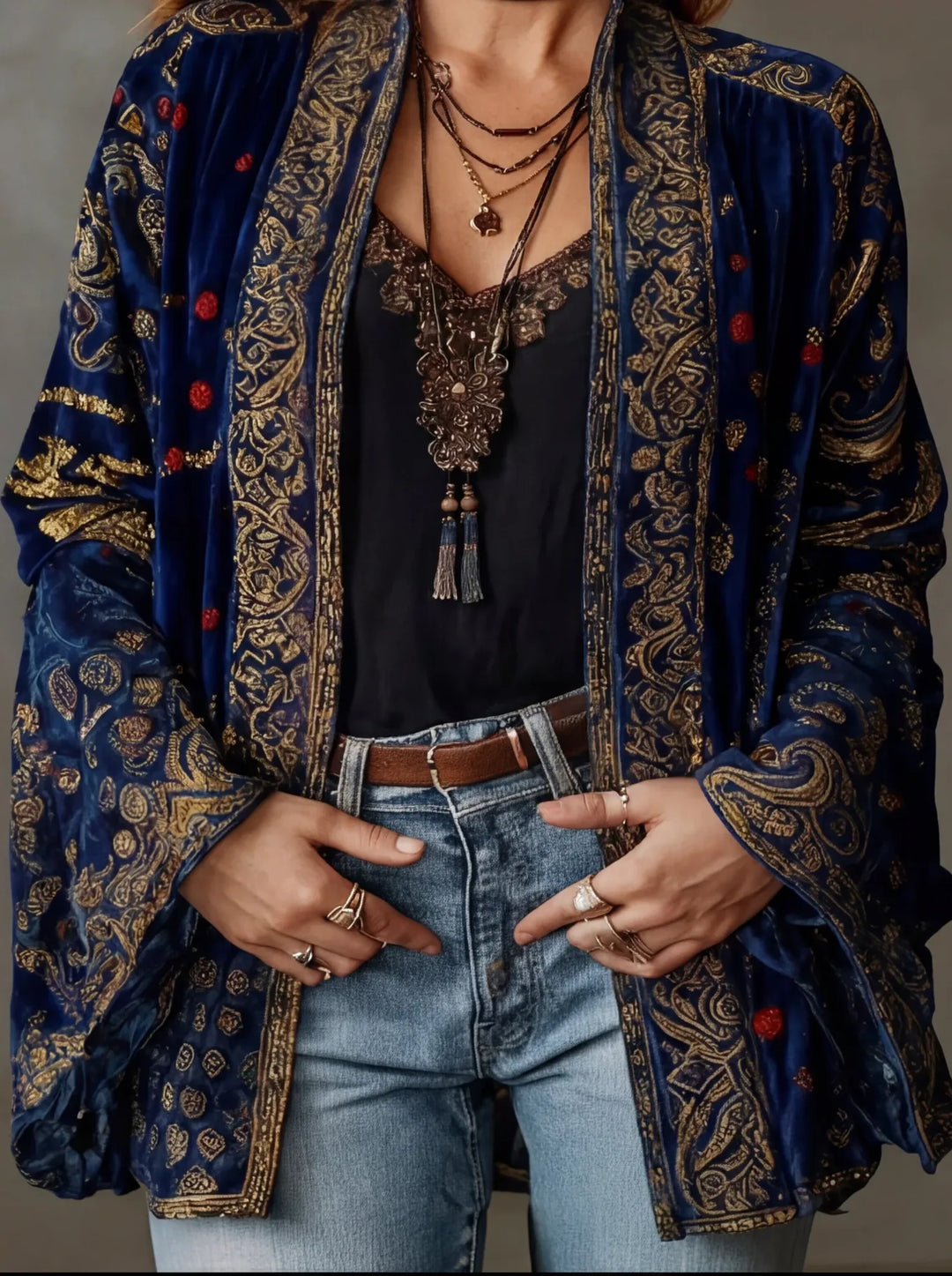 Katherine | Boho Kimono Jacket  - Size:XS;Color:Midnight Blue