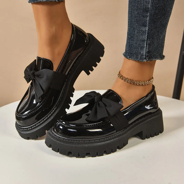 Kathleen | Women's Orthopedic Platform Loafers - Color:Glossy Black;Size:35