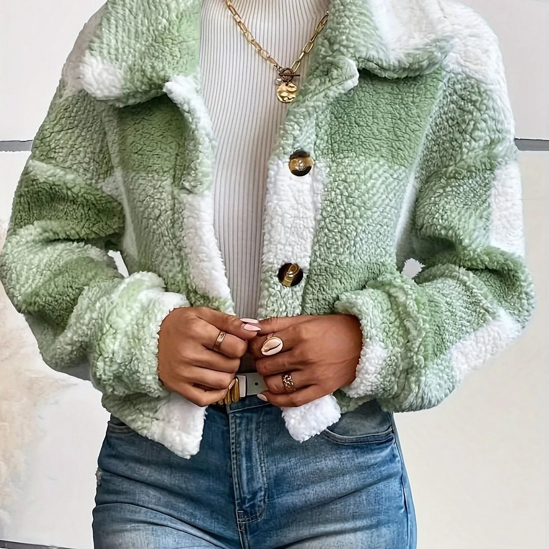 Katie | Women's Warm Plaid Jacket - Color:Light Green;Size:XXS
