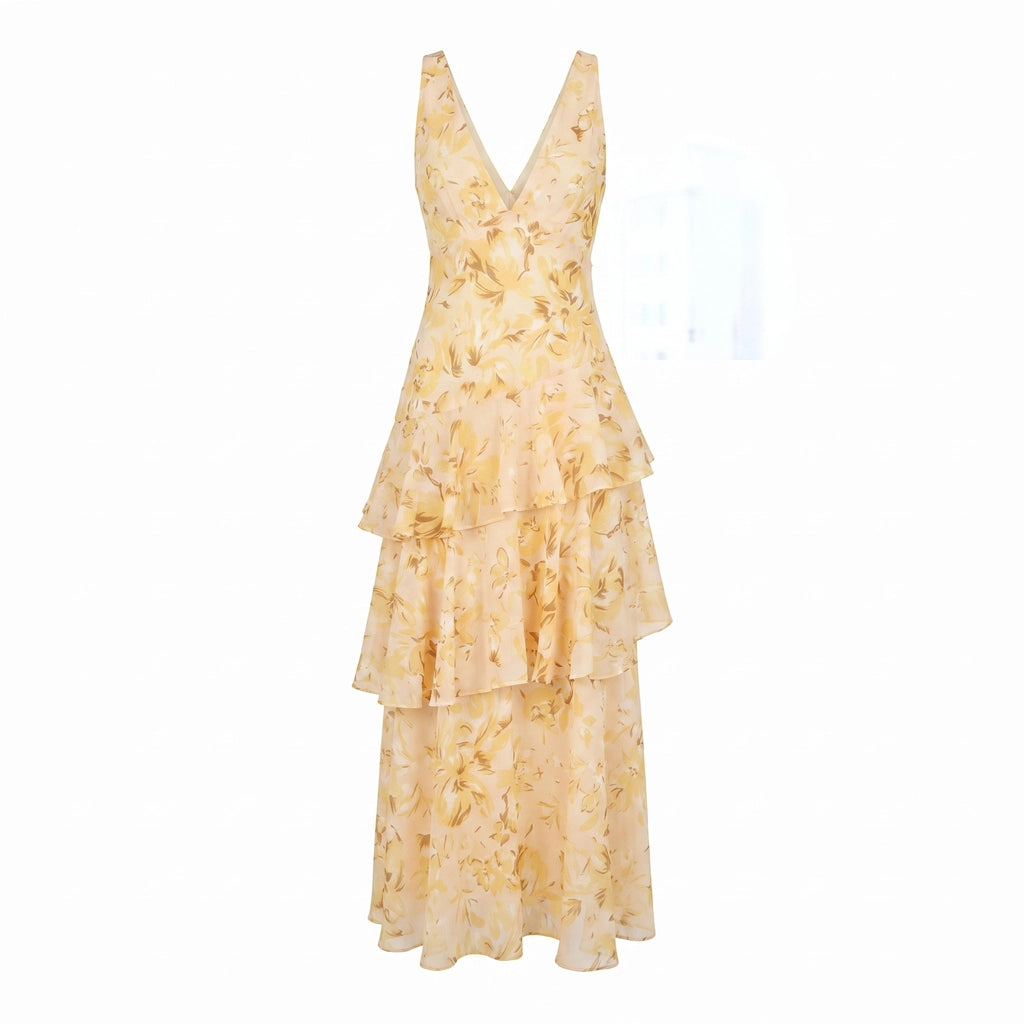 Kayleigh Chiffon Dress - Color:Light Yellow;Size:XXS