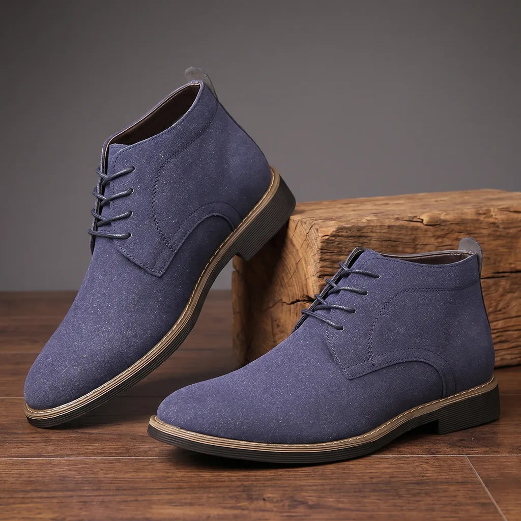 Kelvin | Men's Vintage Lace-Up Dress Boots - Color:Blue;Size:39