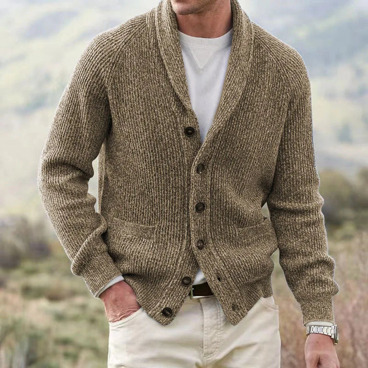 Kevin | Men's Vintage Cardigan - Color:Camel;Size:M