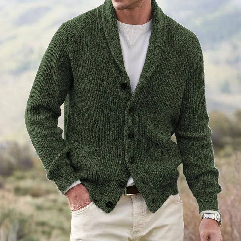 Kevin | Men's Vintage Cardigan - Color:Olive;Size:M