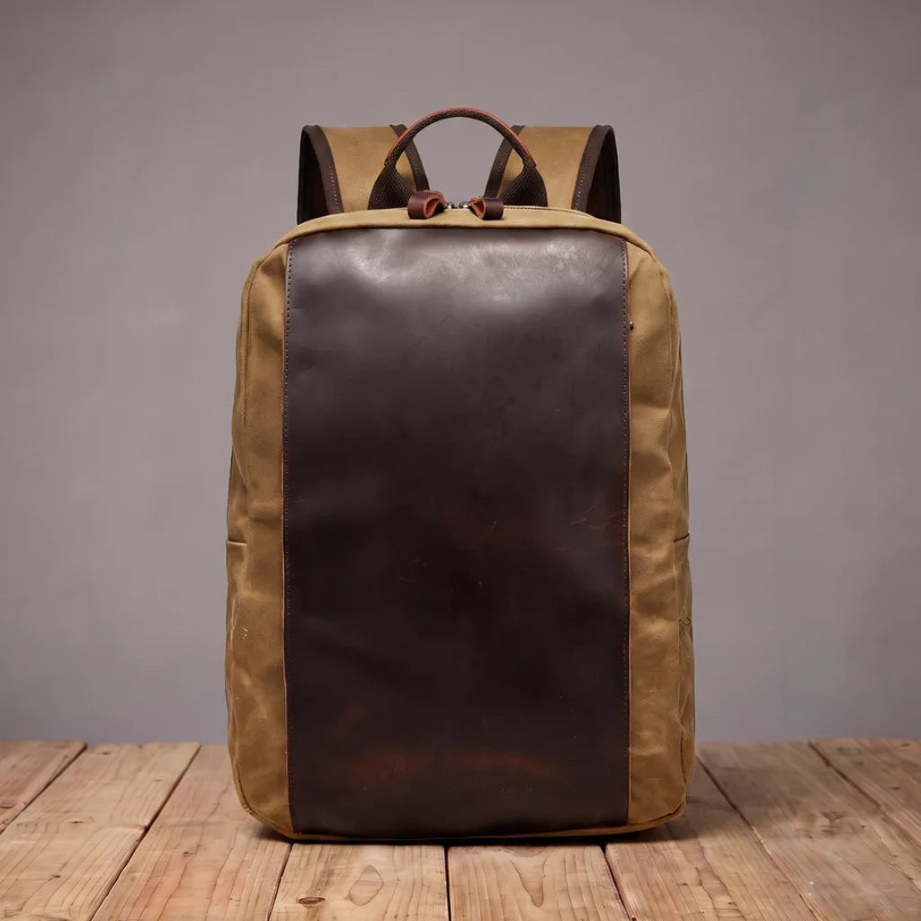 Kingsley Panel Canvas Backpack - Color:Beige