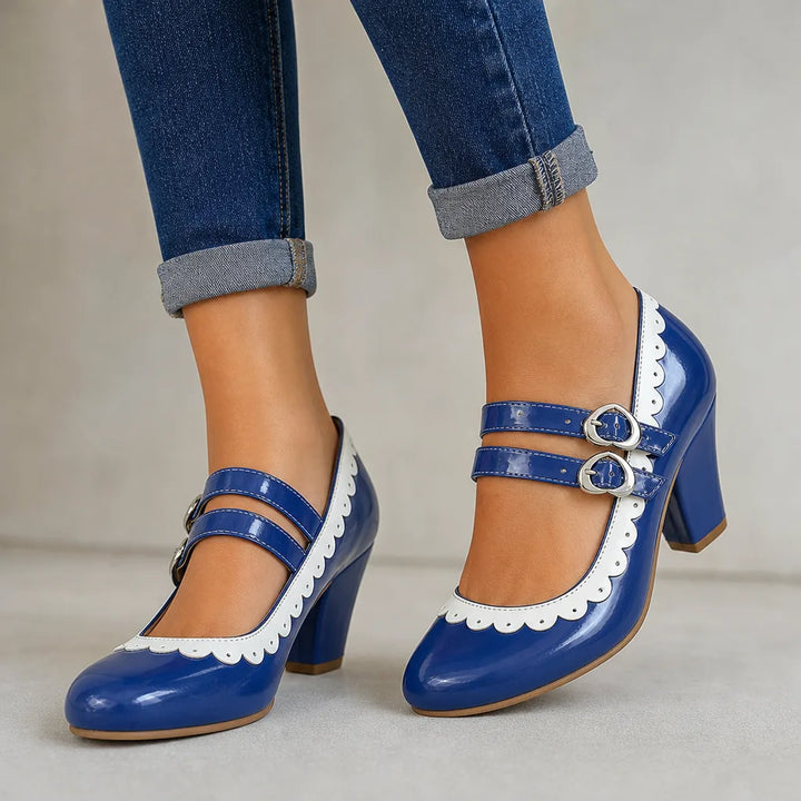 Laura | Women's Orthopedic Mary Jane Heels  - Color:Blue;Size:35