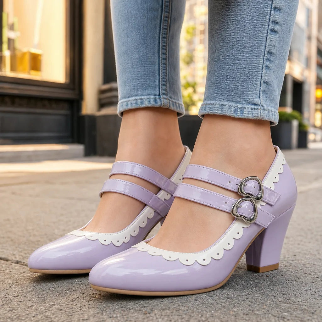 Women's Purple Burnett | Women's Orthopedic Double-Strap Mary Jane Heels