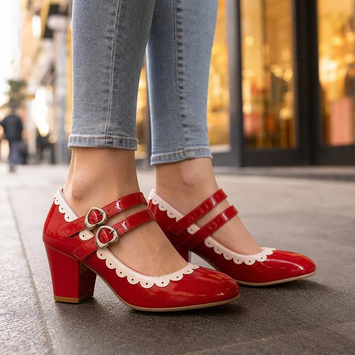 Women's Red Burnett | Women's Orthopedic Double-Strap Mary Jane Heels