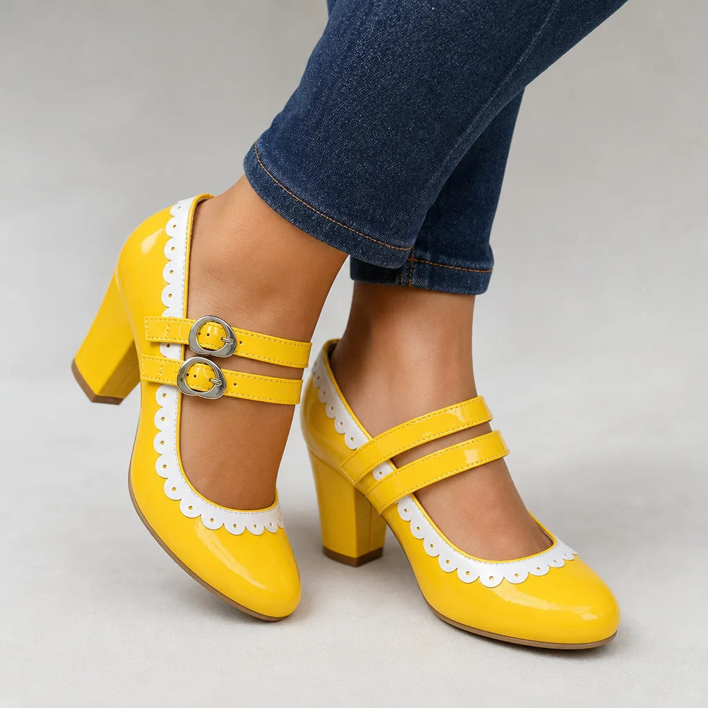Laura | Women's Orthopedic Mary Jane Heels  - Color:Yellow;Size:35