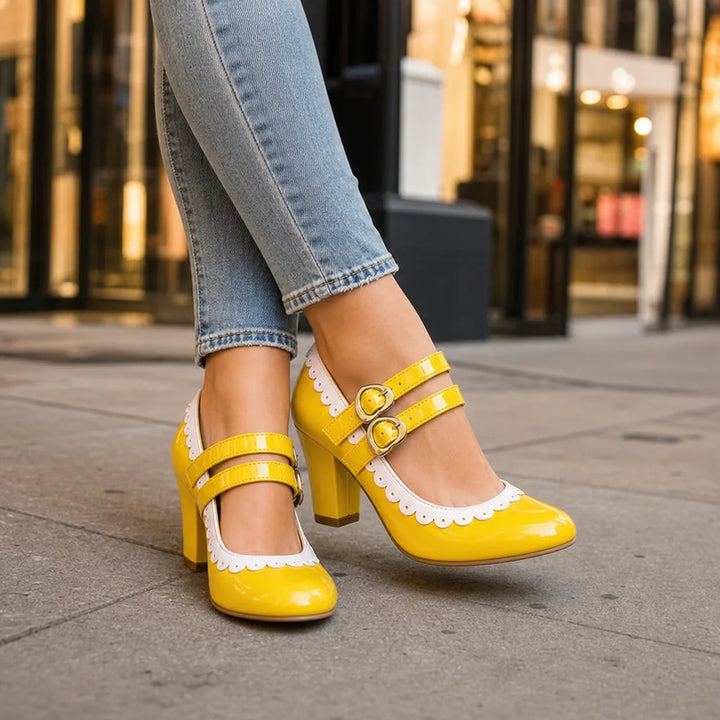 Women's Yellow Burnett | Women's Orthopedic Double-Strap Mary Jane Heels