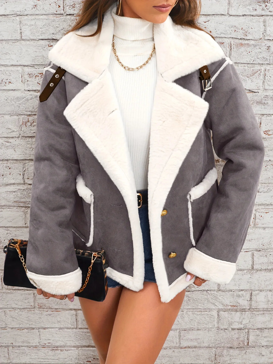 Laurel | Women's Shearling Suede Winter Jacket - Gray