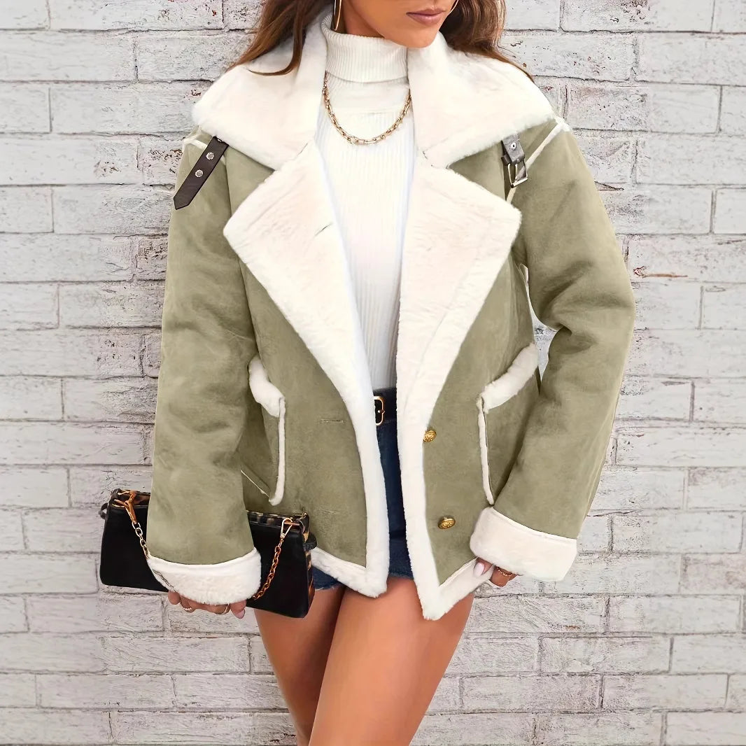 Laurel | Women's Shearling Suede Winter Jacket - Matcha Green