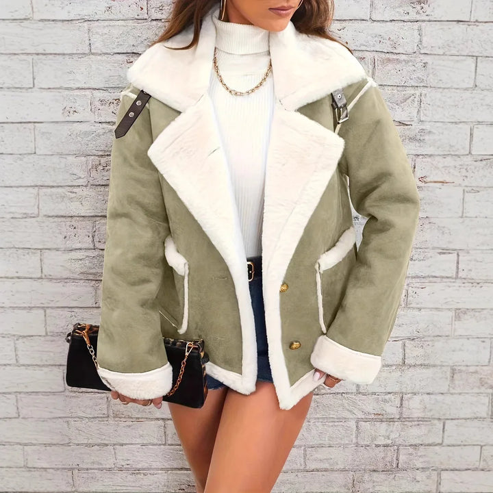 Laurel | Women's Shearling Suede Winter Jacket - Matcha Green