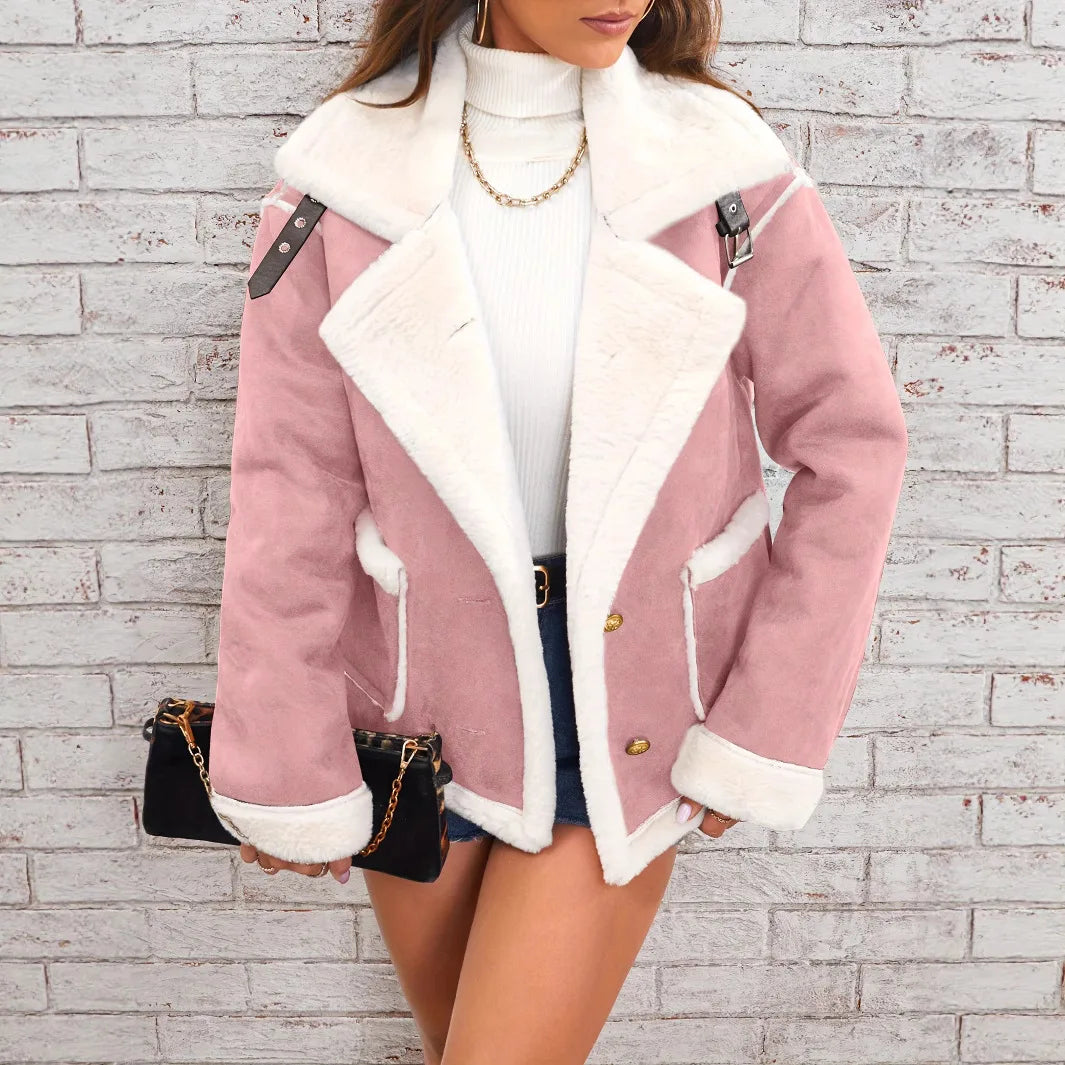 Laurel | Women's Shearling Suede Winter Jacket - Pink