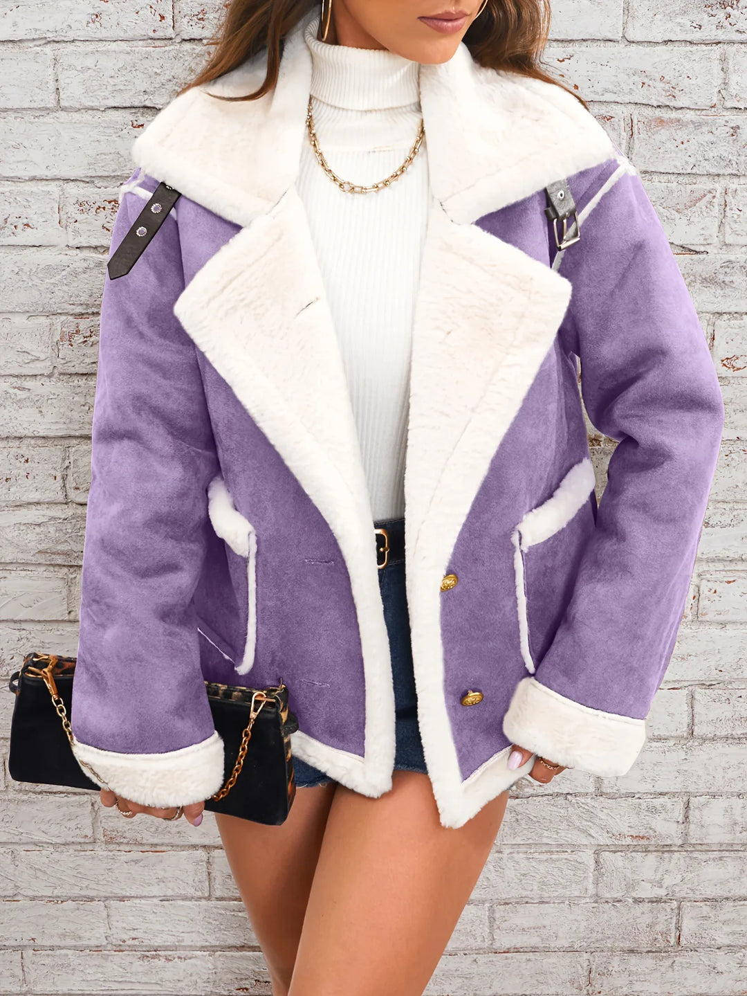 Laurel | Women's Shearling Suede Winter Jacket - Purple