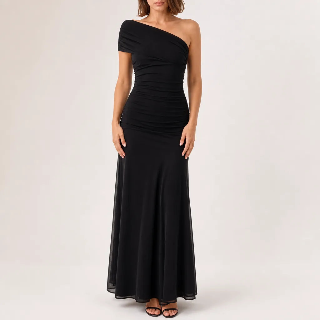 Lea Asymmetric Dress - Color:Black;Size:XS