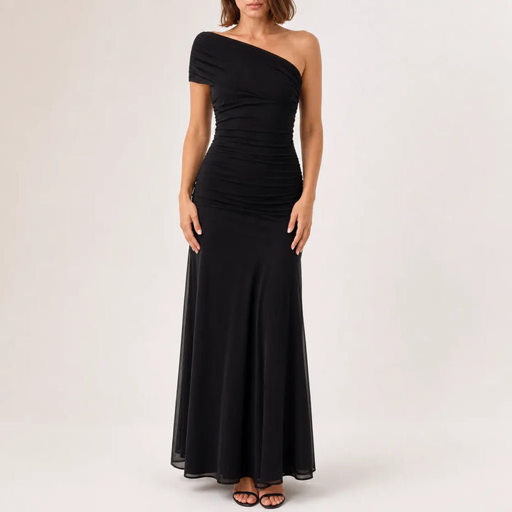 Lea Asymmetric Dress - Color:Black;Size:XS
