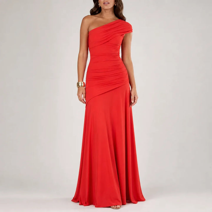 Lea Asymmetric Dress - Color:Red;Size:XS