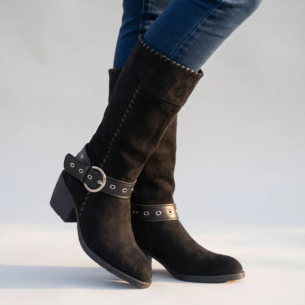 Leah | Women's Orthopedic Buckle Riding Boots - Color:Black;Size:36
