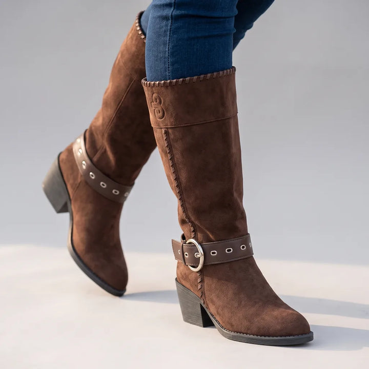 Leah | Women's Orthopedic Buckle Riding Boots - Color:Brown;Size:36