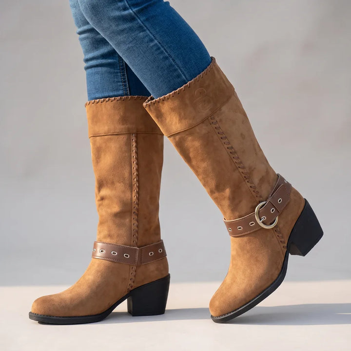 Leah | Women's Orthopedic Buckle Riding Boots - Color:Light Brown;Size:36