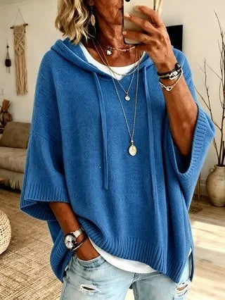 Lena | Women's Soft Knit Hoodie Sweater - Size:XS;Color:Blue