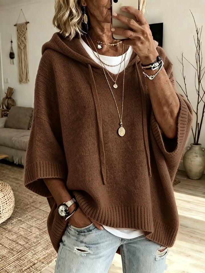Lena | Women's Soft Knit Hoodie Sweater - Size:XS;Color:Brown