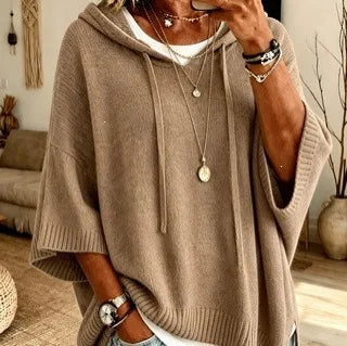 Lena | Women's Soft Knit Hoodie Sweater - Size:XS;Color:Khaki