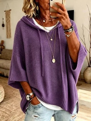 Lena | Women's Soft Knit Hoodie Sweater - Size:XS;Color:Purple