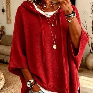 Lena | Women's Soft Knit Hoodie Sweater - Size:XS;Color:Red