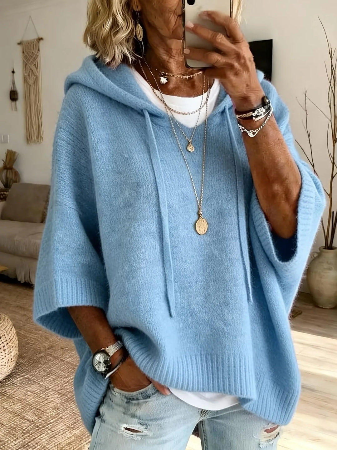 Lena | Women's Soft Knit Hoodie Sweater - Size:XS;Color:Sky Blue