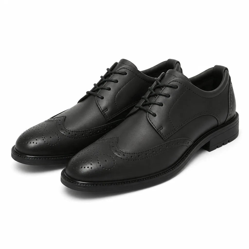 Levine | Leather Brogue Derbies - Color:Black;Size:US 7.5