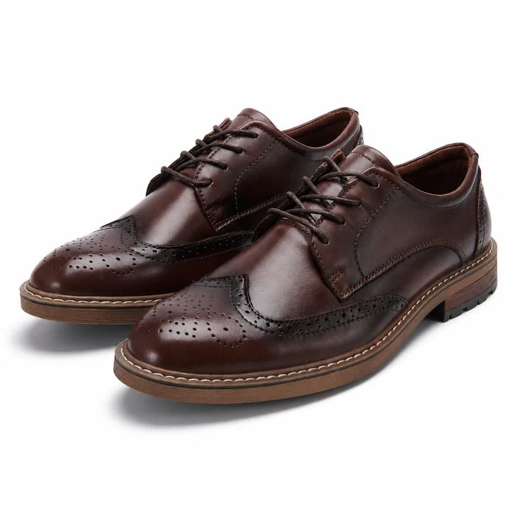 Levine | Leather Brogue Derbies - Color:Brown;Size:US 7.5