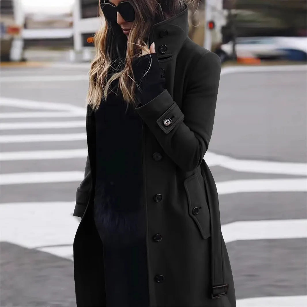 Liberty | Women's Elegant Belted Trench Coat  - Color:Black;Size:XS