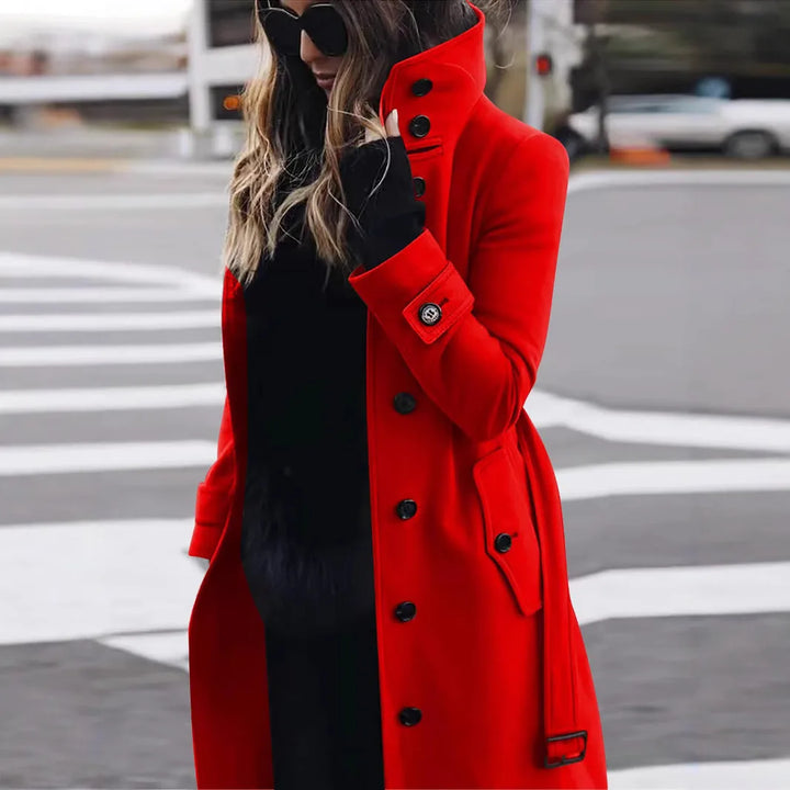 Liberty | Women's Elegant Belted Trench Coat  - Color:Red;Size:XS