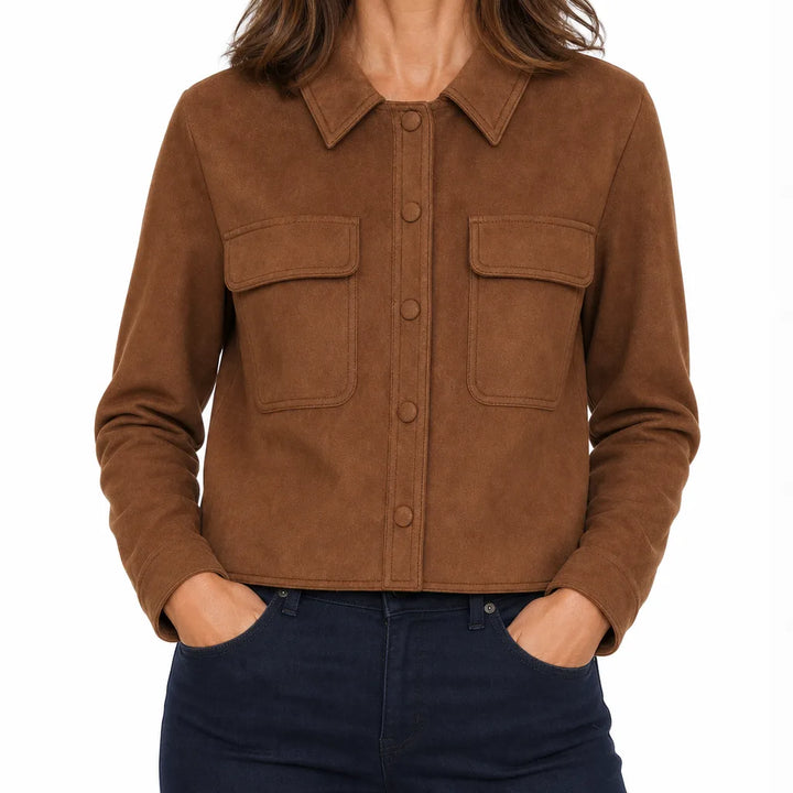 Lila | Cropped Western Shirt for Fall - Color:Brown;Size:XS