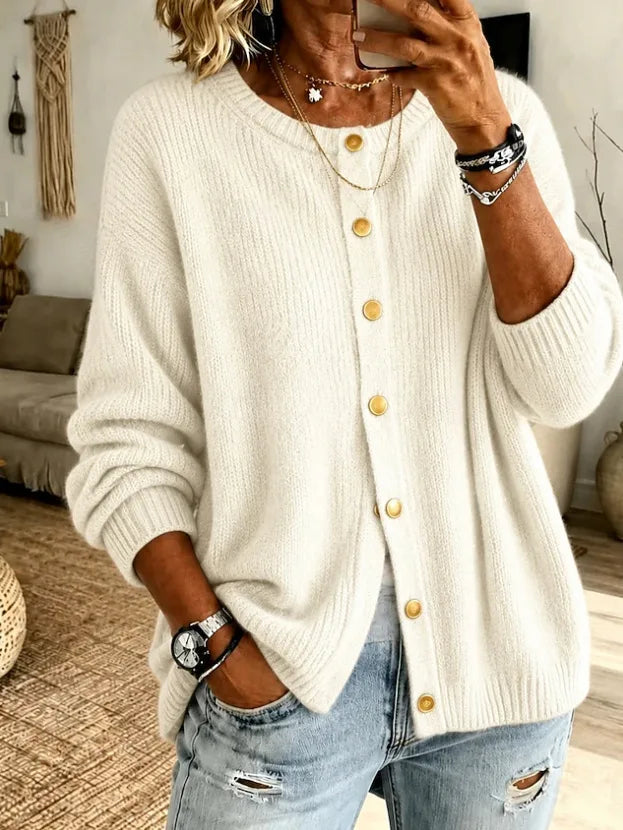 Liliana | Women's Soft Knit Cardigan - Color:Beige;Size:XS