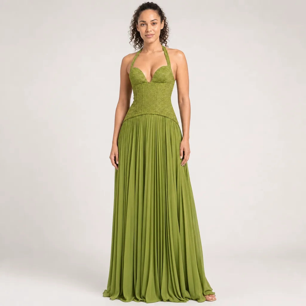 Women's Green Felix Halter Maxi Dress