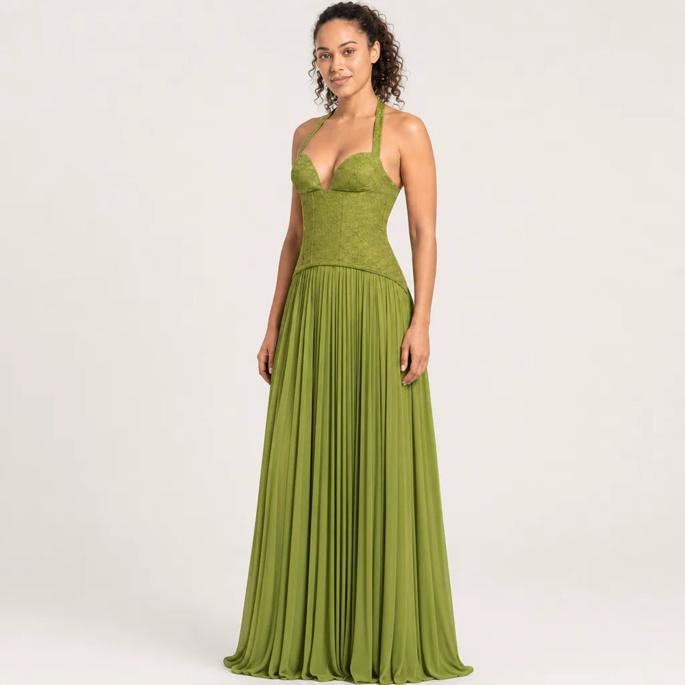 Women's Green Felix Halter Maxi Dress