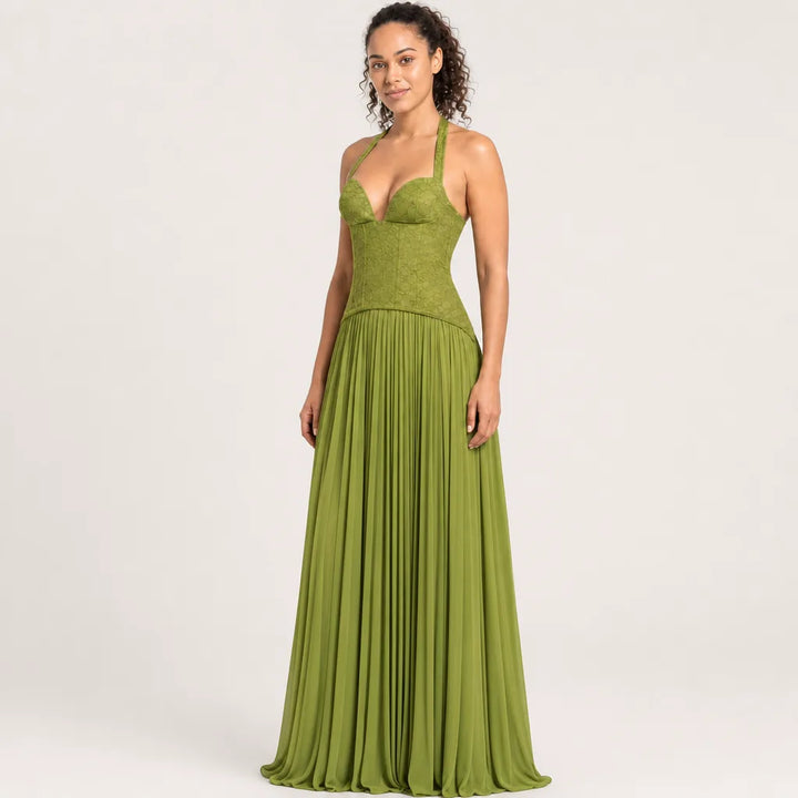 Women's Green Felix Halter Maxi Dress