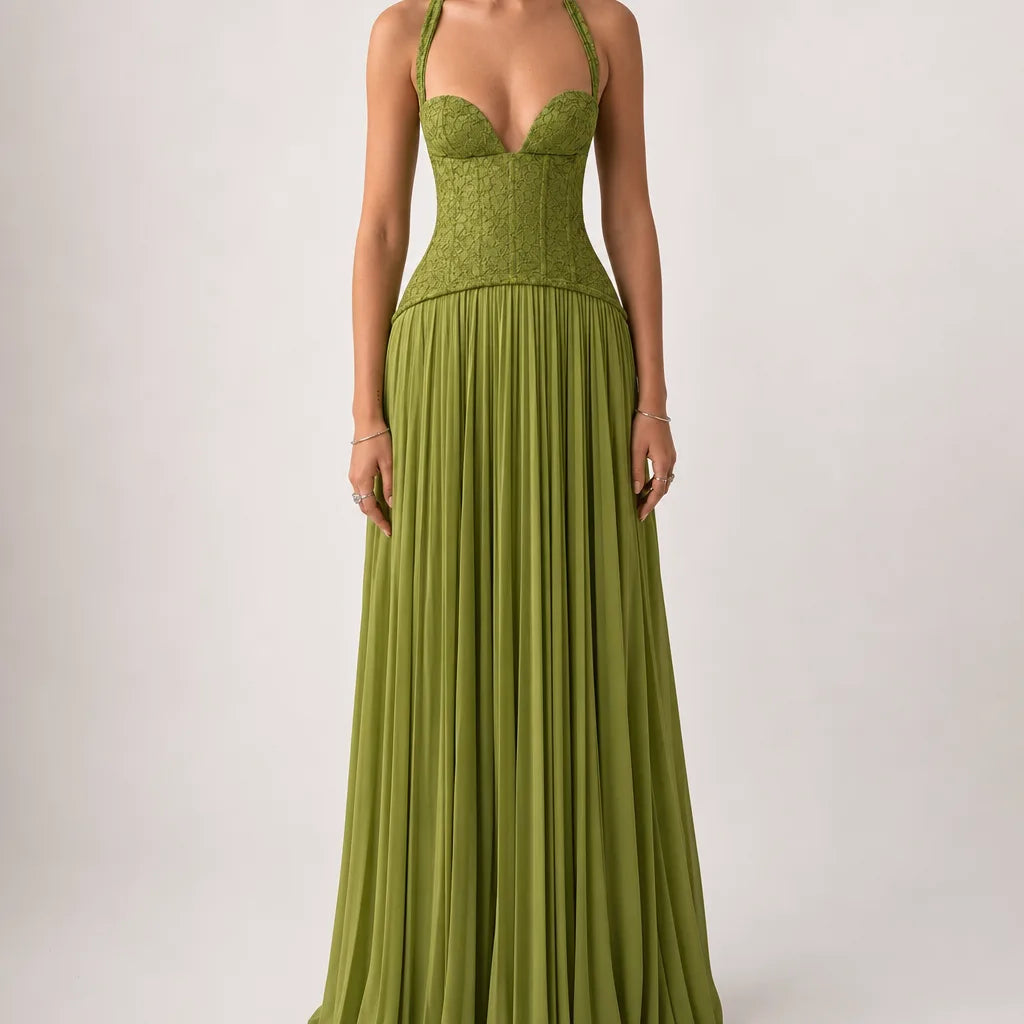 Liliane | Women's Fall Wedding Guest Maxi Dress - Color:Green;Size:XXS