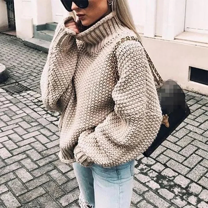 Lilly | Women's Chunky Knit Turtleneck Sweater  - Size:XS;Color:Khaki