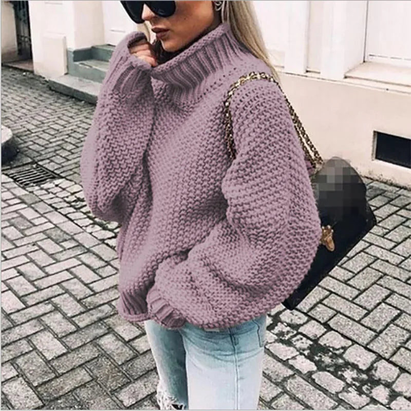Lilly | Women's Chunky Knit Turtleneck Sweater  - Size:XS;Color:Purple