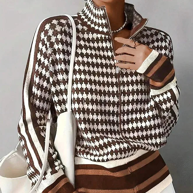 Linda | Women's Luxury Cardigan Jacket  - Color:Brown & White;Size:XS