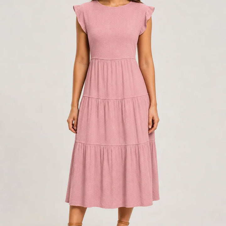 Linnet | Flutter Tiered Midi Dress  - Color:Pink;Size:XS