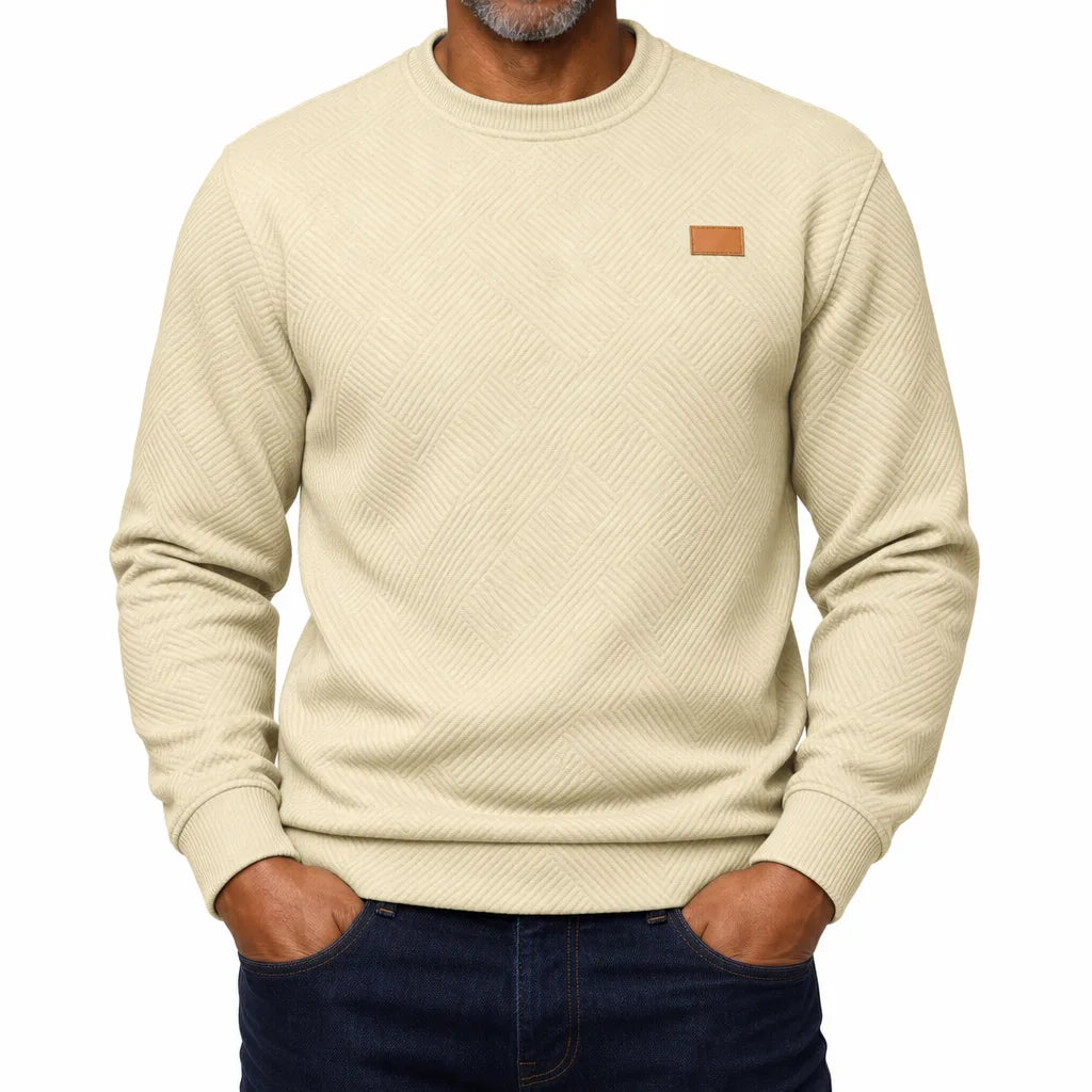 Lionel Textured Crewneck Sweater - Color:Beige;Size:XS