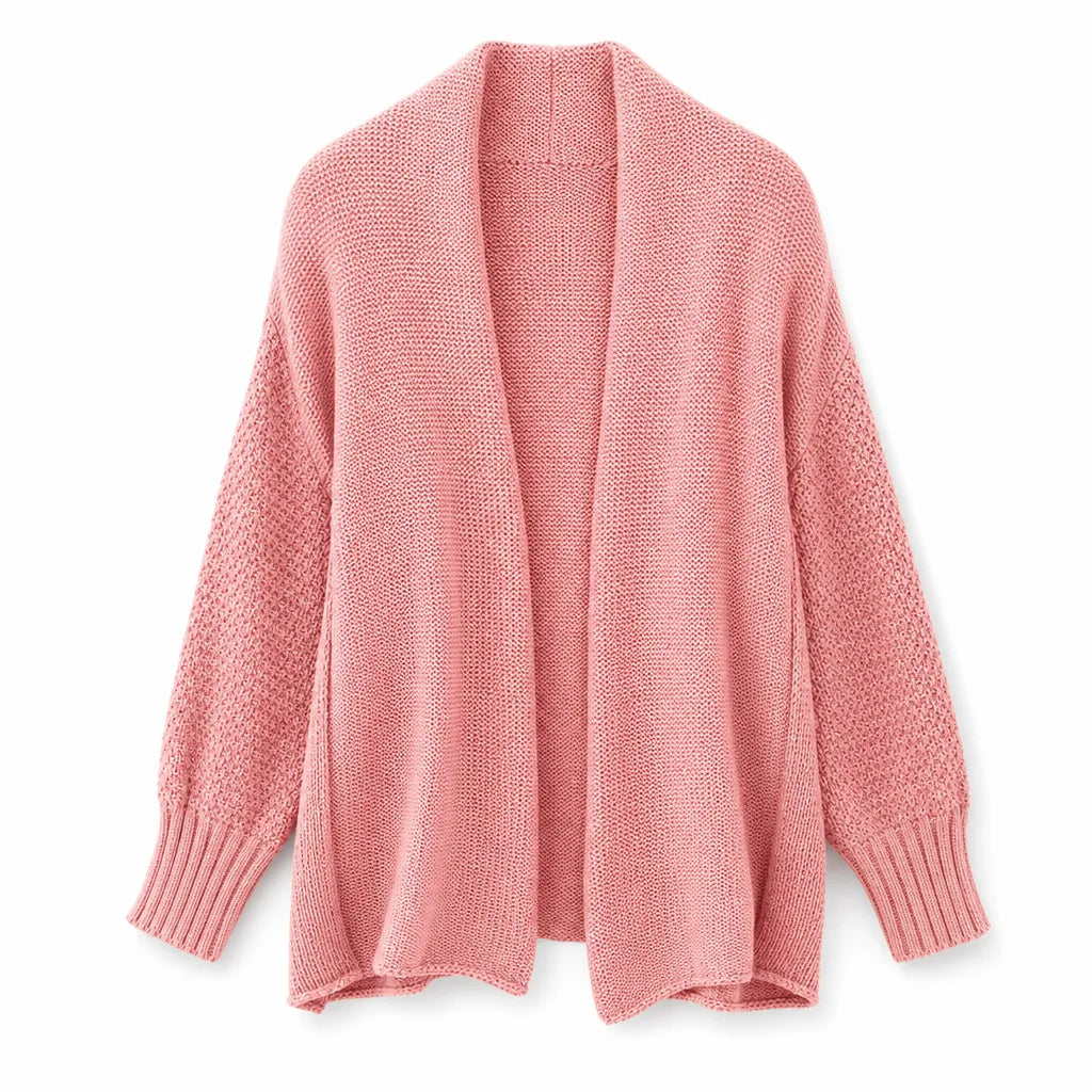 Lois | Women's Fall Knit Long Cardigan Sweater - Color:Pink;Size:XS