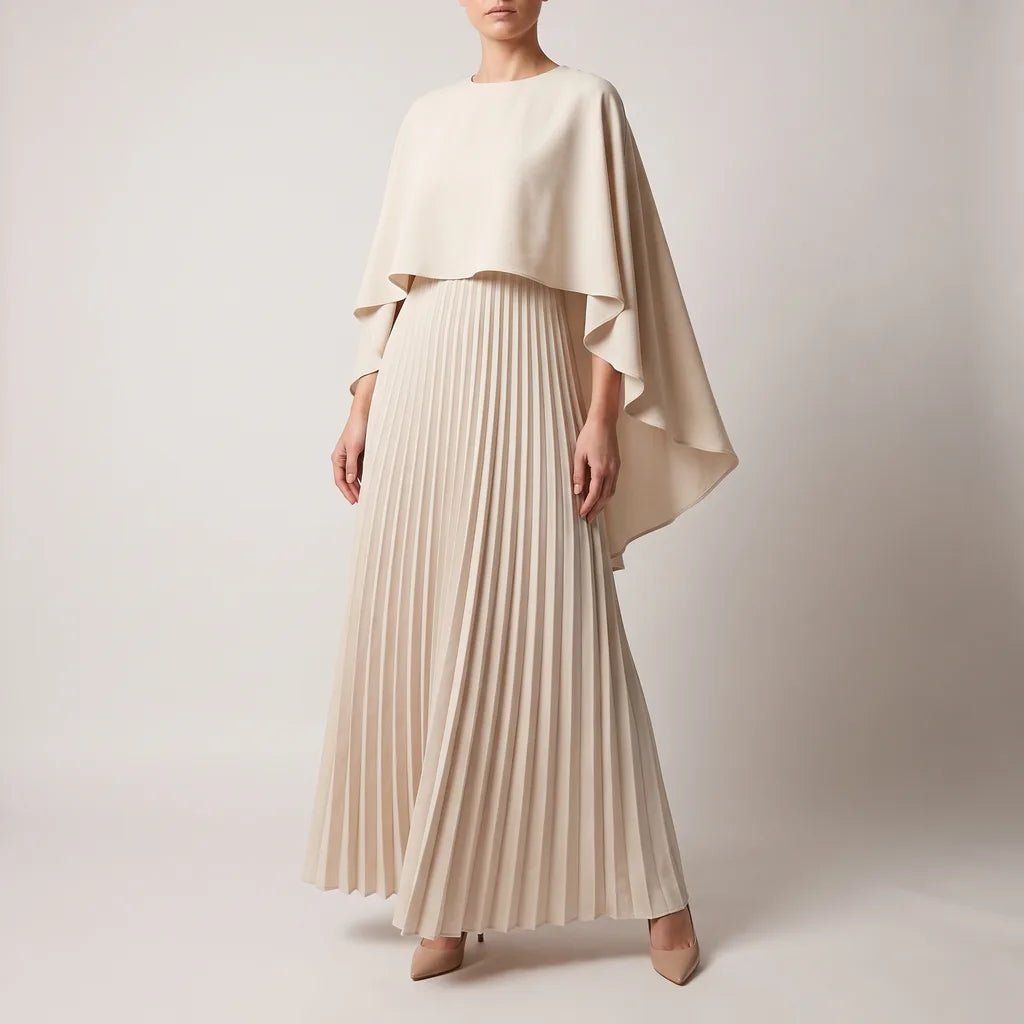 Lola Pleated Maxi Dress - Color:Beige;Size:S