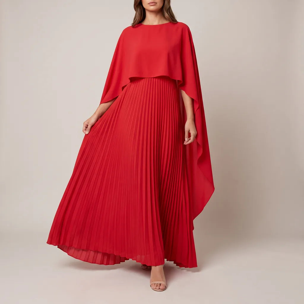 Lola Pleated Maxi Dress - Color:Red;Size:S